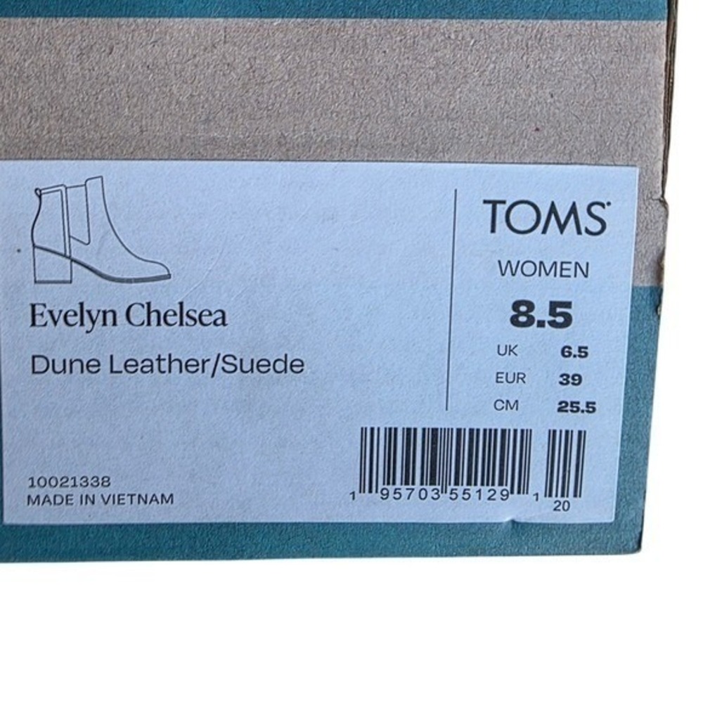 TOMS Evelyn Chelsea Ankle‎ Boots Sustainable Suede Leather Dune Brown Size 7 NWT - Picture 8 of 9